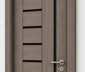 Modern Taupe Oak Interior Door with Black Geometric Inlays