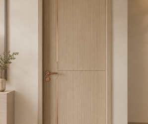 Modern Light Oak Interior Door with Bronze Inlay