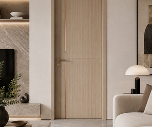 Modern Light Oak Interior Door with Bronze Inlay