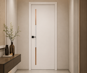 Modern White Interior Door with Wood & Silver Inlay