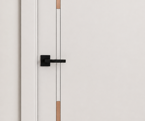 Modern White Interior Door with Wood & Silver Inlay