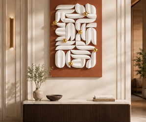 Terracotta & White 3D Abstract Wall Art with Gold Accents