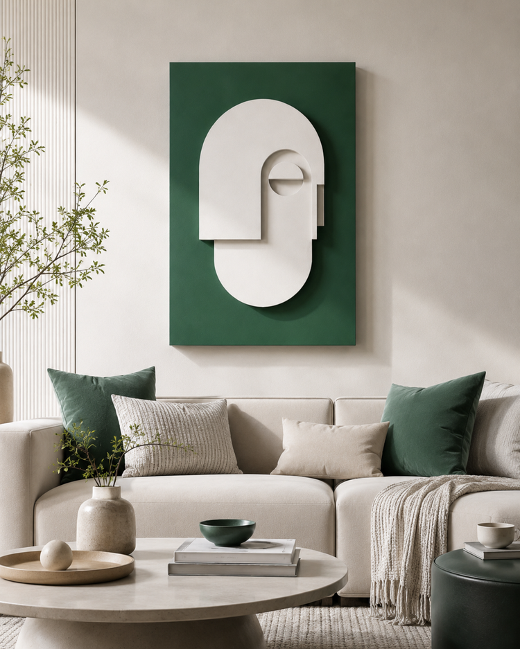 Emerald Green & Ivory 3D Abstract Wall Art