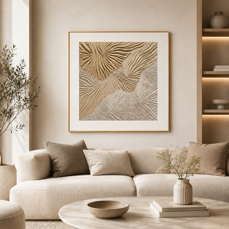 Beige Botanical Textured Wall Art with Gold Frame