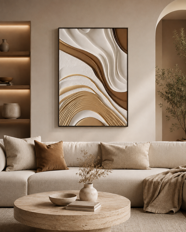 White, Bronze & Gold 3D Abstract Flow Wall Art