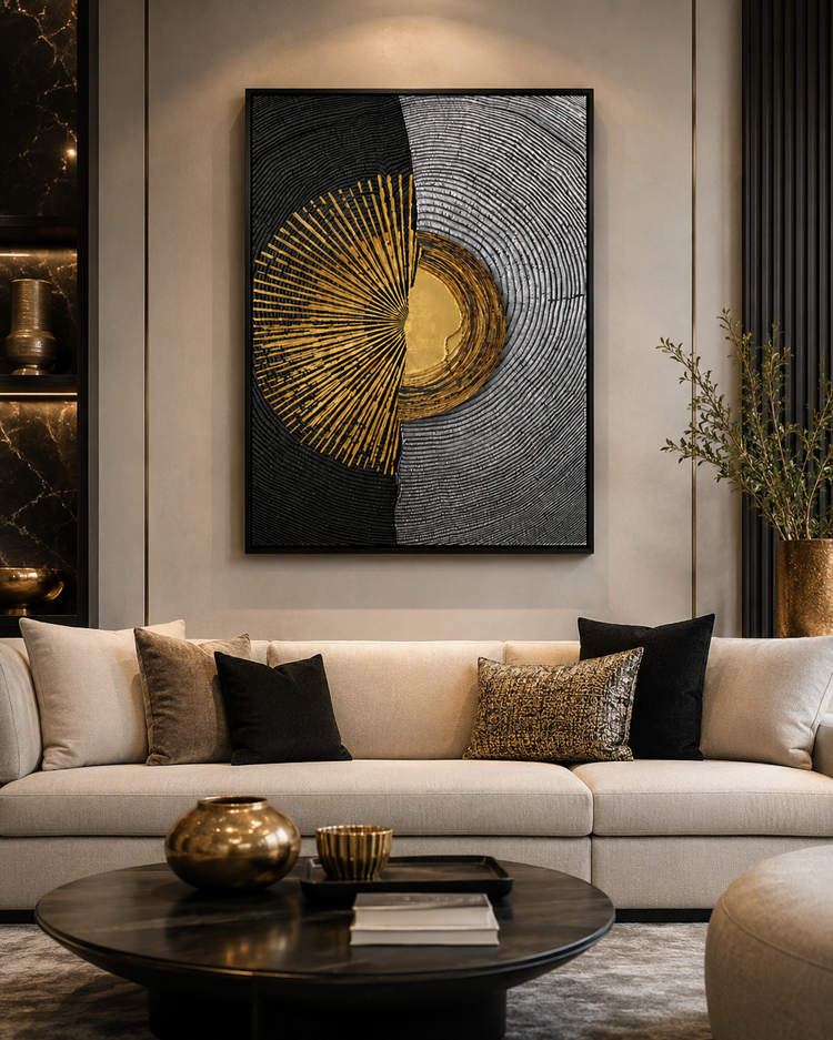 Black, Silver & Gold Geometric Abstract Wall Art