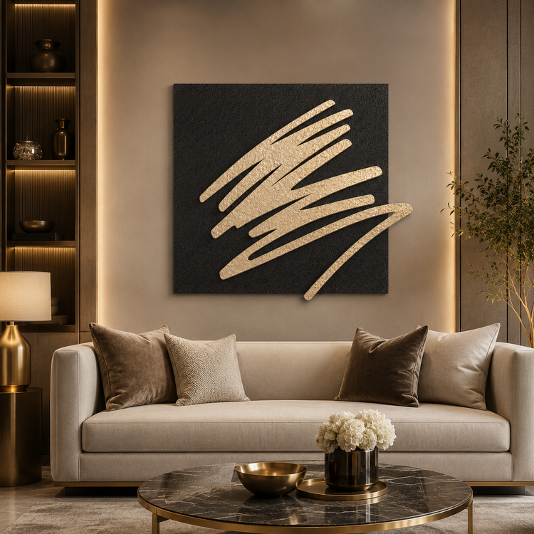 Black & Gold Textured Abstract Wall Art