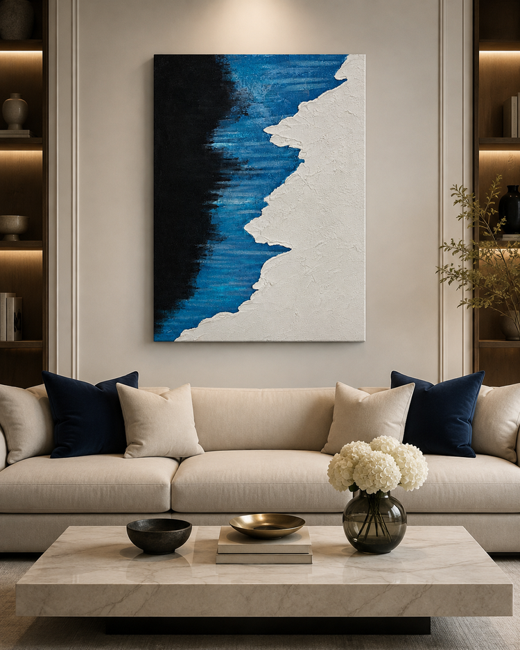 Blue, Black & White Textured Abstract Wall Art