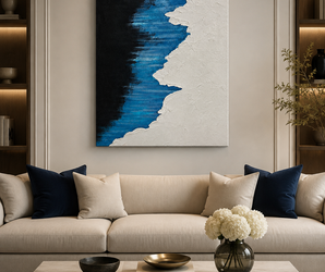 Blue, Black & White Textured Abstract Wall Art