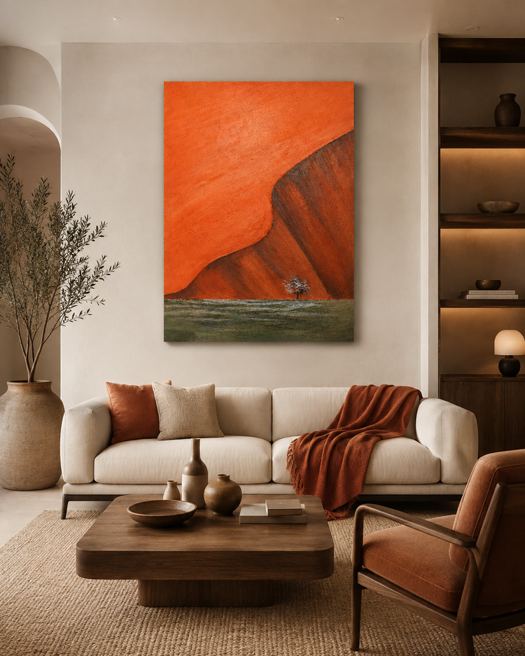 Burnt Orange Mountain Landscape Textured Wall Art