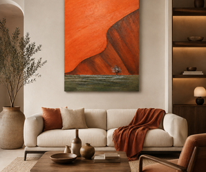 Burnt Orange Mountain Landscape Textured Wall Art