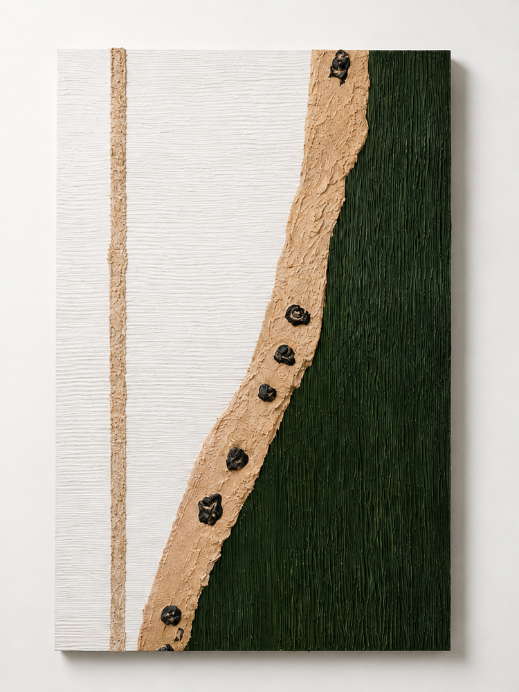 Emerald Green, Ivory & Gold Textured Abstract Wall Art