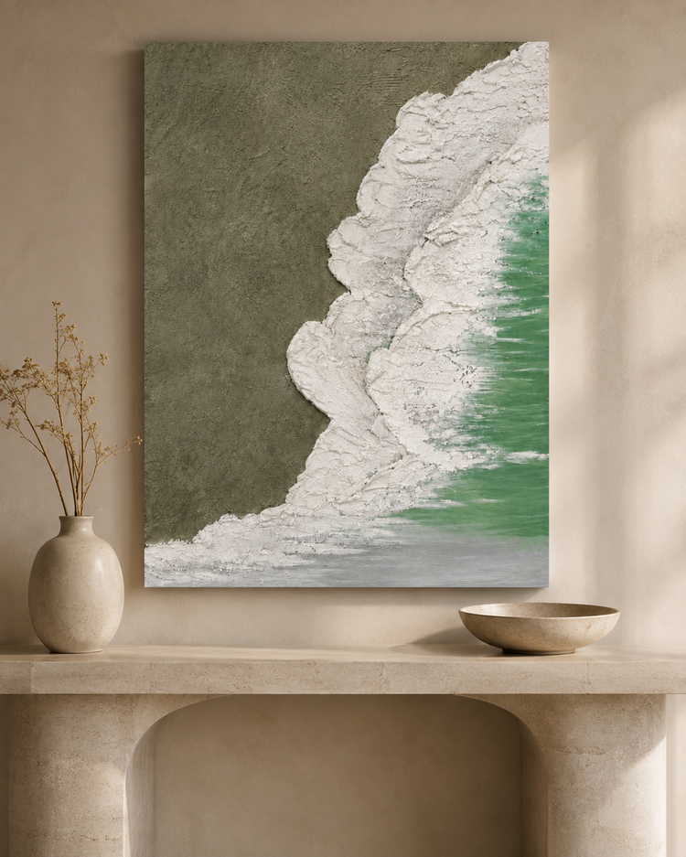 Sage Green & White Textured Ocean Wave Wall Art