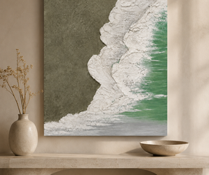 Sage Green & White Textured Ocean Wave Wall Art