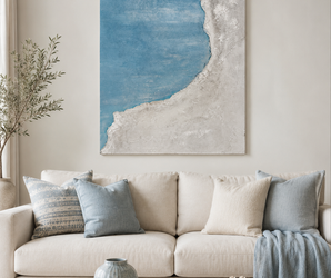 Blue & Silver Textured Coastal Abstract Wall Art