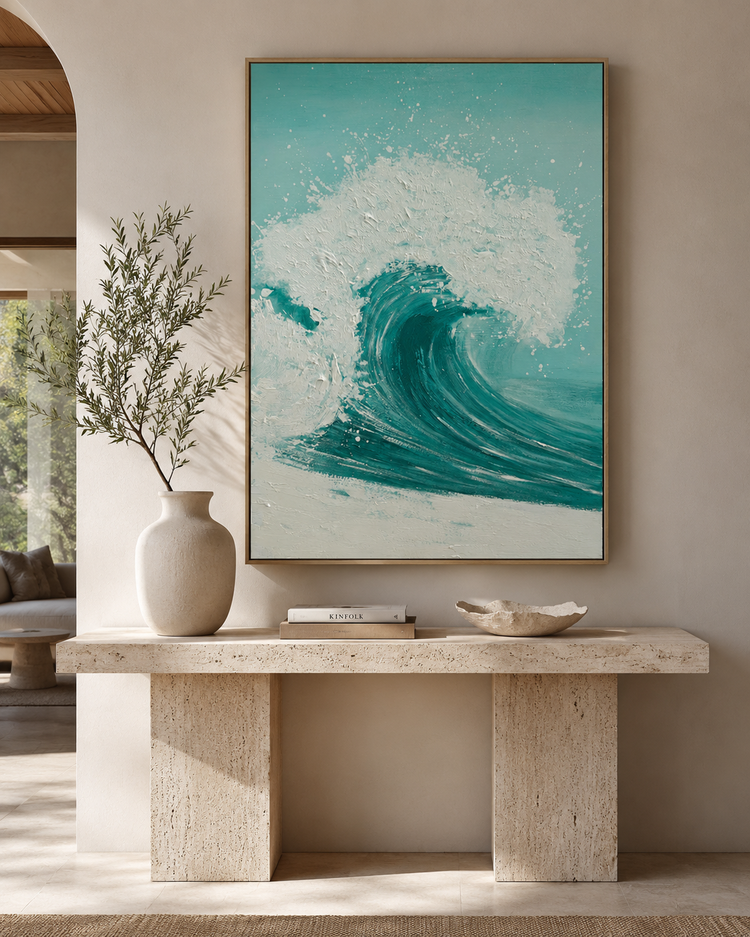 Turquoise Ocean Wave Textured Wall Art