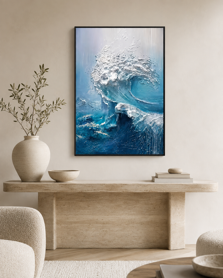 Deep Blue Textured Ocean Wave Wall Art