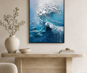 Deep Blue Textured Ocean Wave Wall Art
