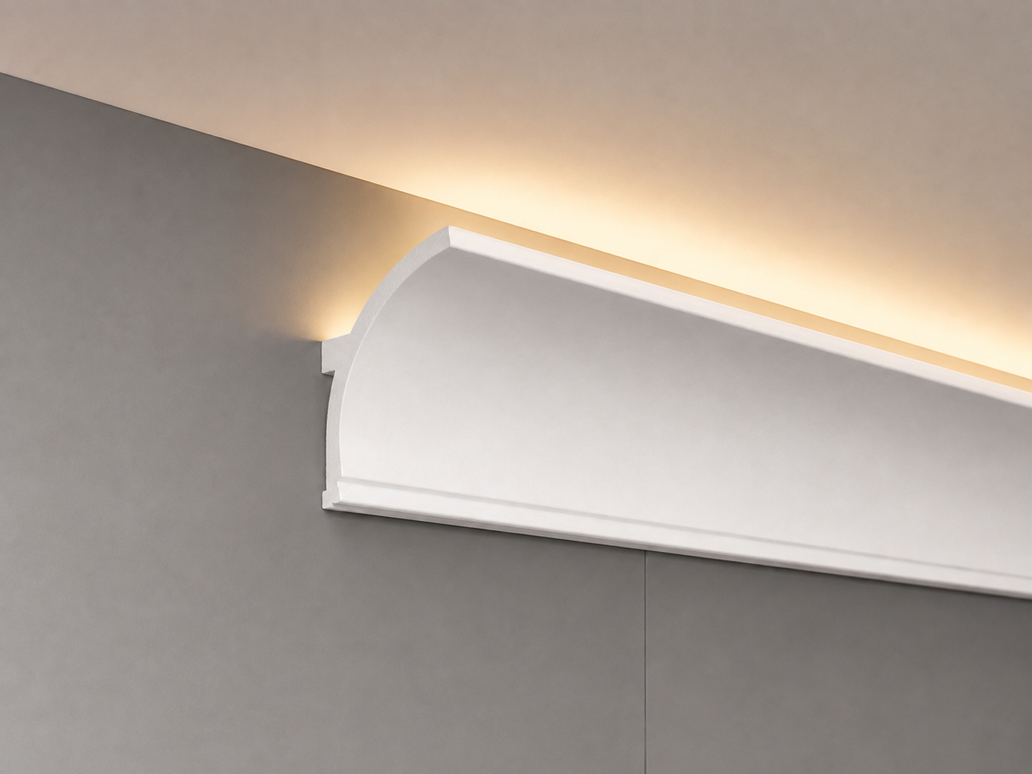 White LED crown molding creating a soft architectural ceiling glow