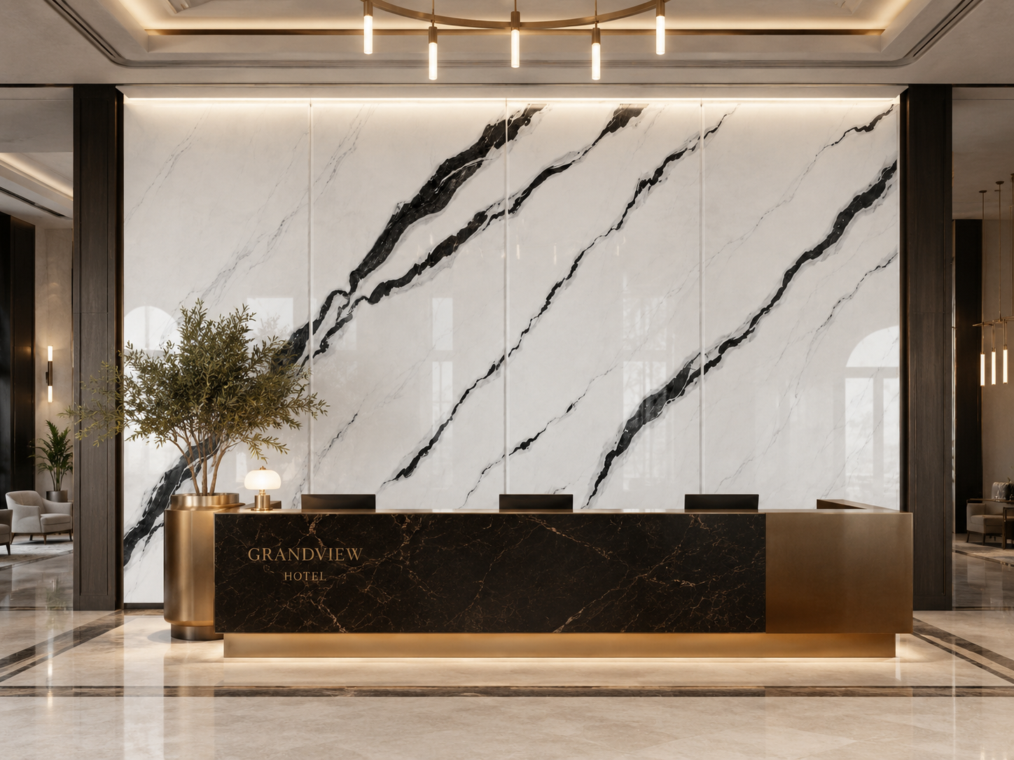Panda Noir marble-look wall panels in a refined interior application