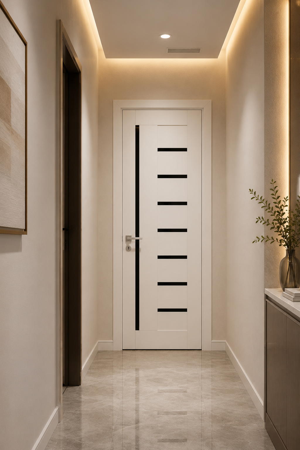 Modern White Interior Door with Black Inlays