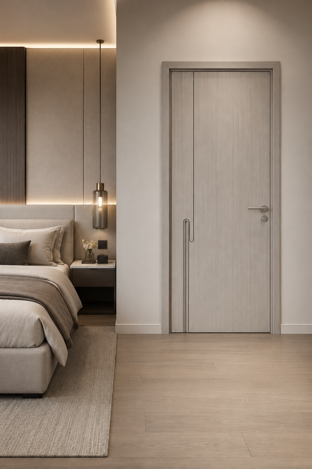 Modern Light Oak Interior Door with Metallic Inlay