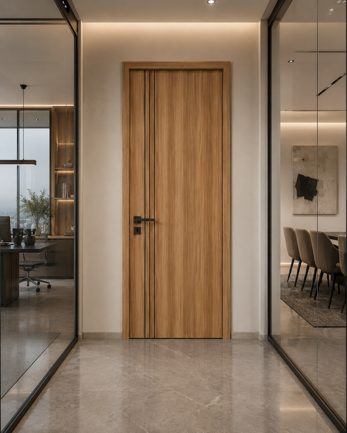 Modern Oak Interior Door with Black Vertical Inlays