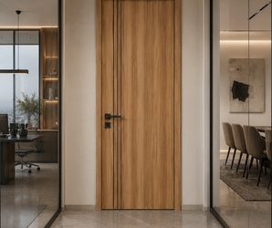 Modern Oak Interior Door with Black Vertical Inlays