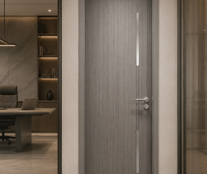 Modern Gray Interior Door with Silver Vertical Inlays