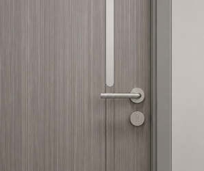 Modern Gray Interior Door with Silver Vertical Inlays