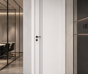 Modern White Interior Door with Triple Black Vertical Inlays