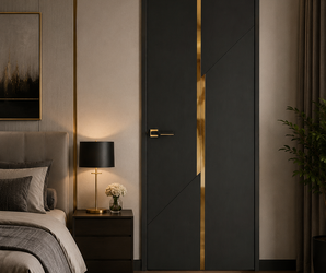 Modern Black Interior Door with Gold Inlay
