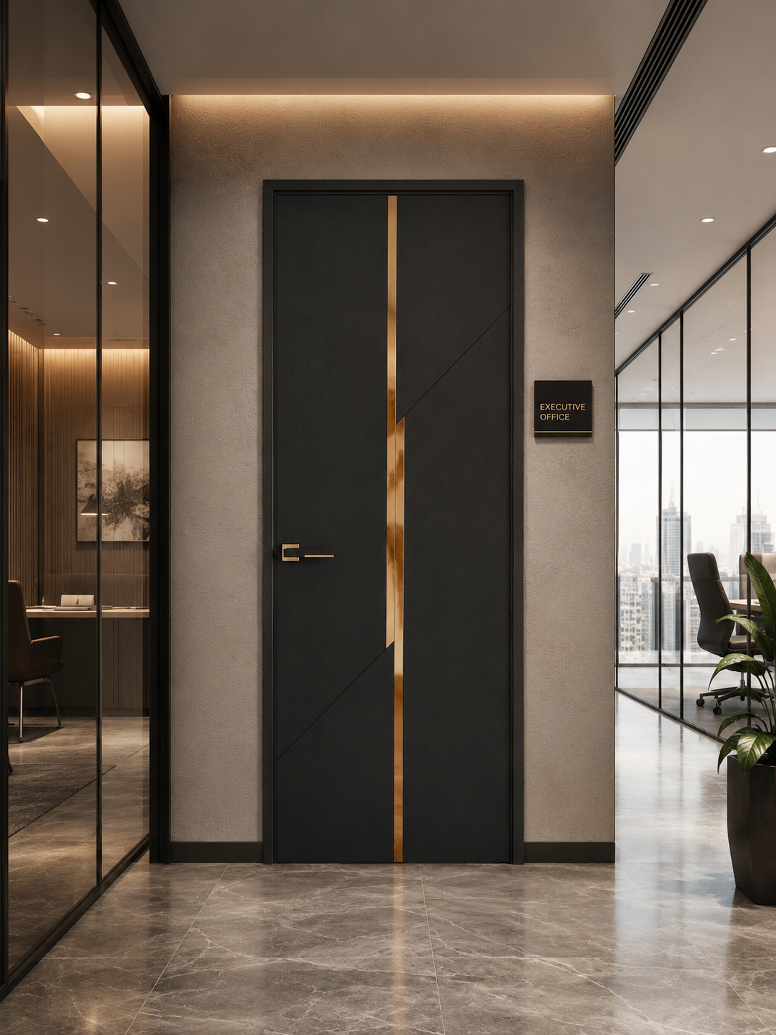 Black gold door in executive office