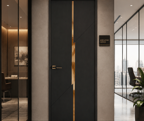 Modern Black Interior Door with Gold Inlay