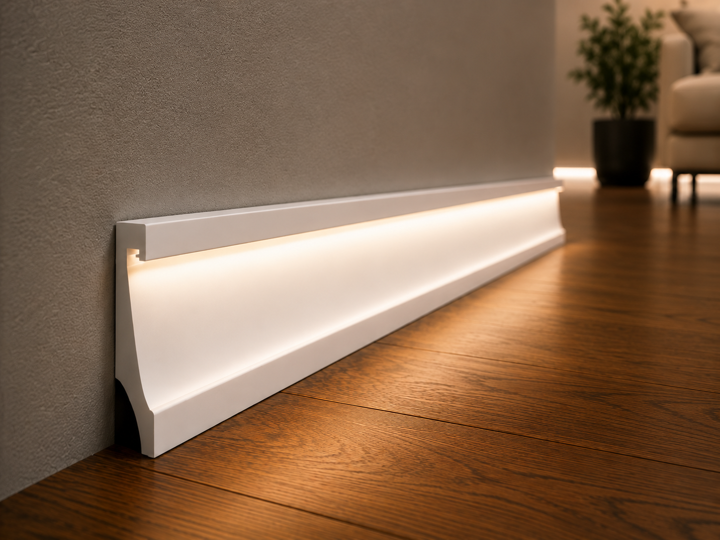 White Linear LED Baseboard Molding