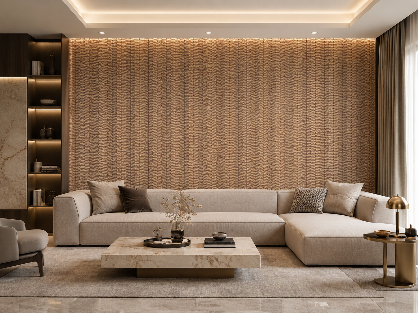 Natural oak PS wall panels in a refined interior application