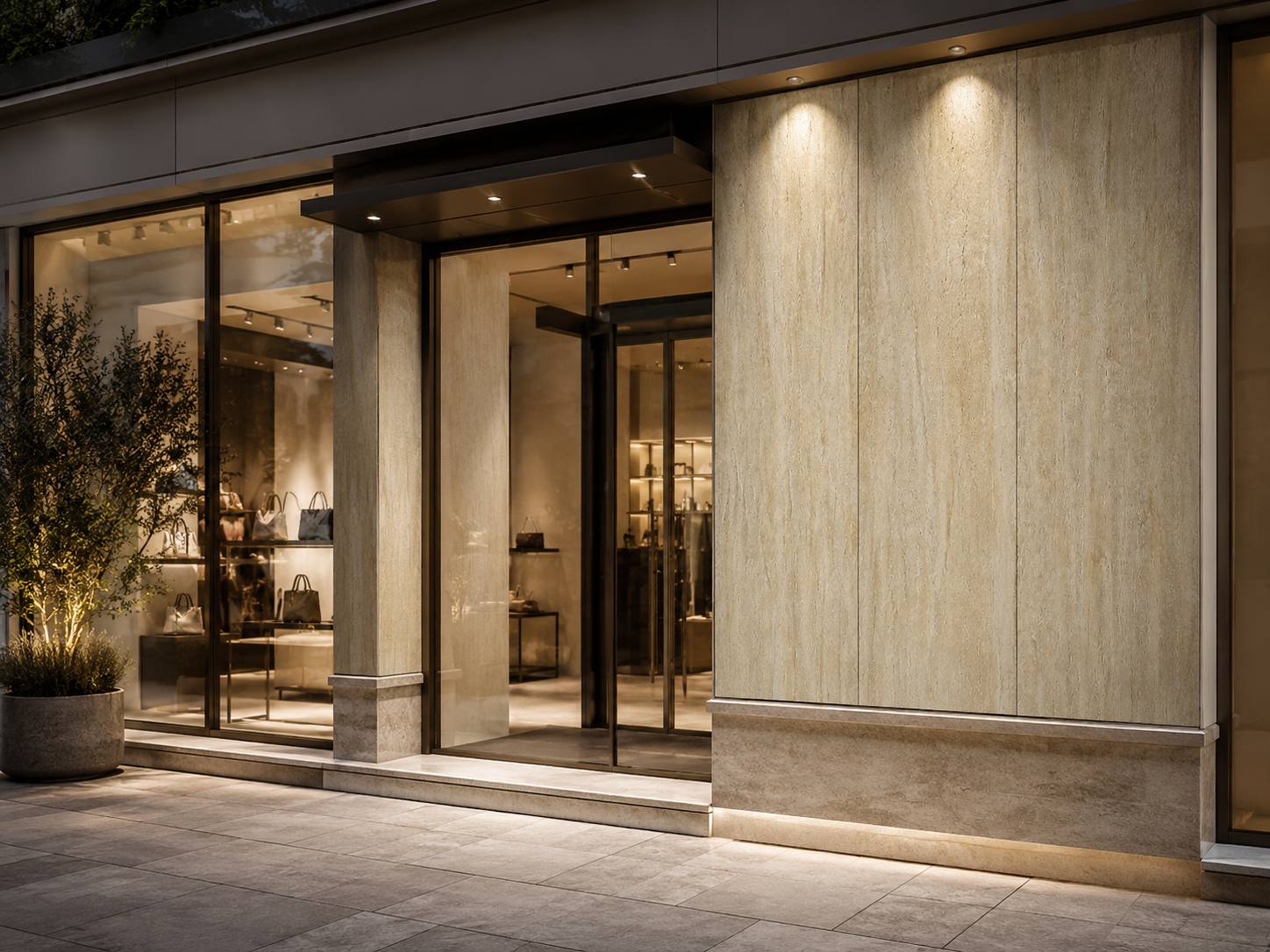 Travertine flexible stone storefront