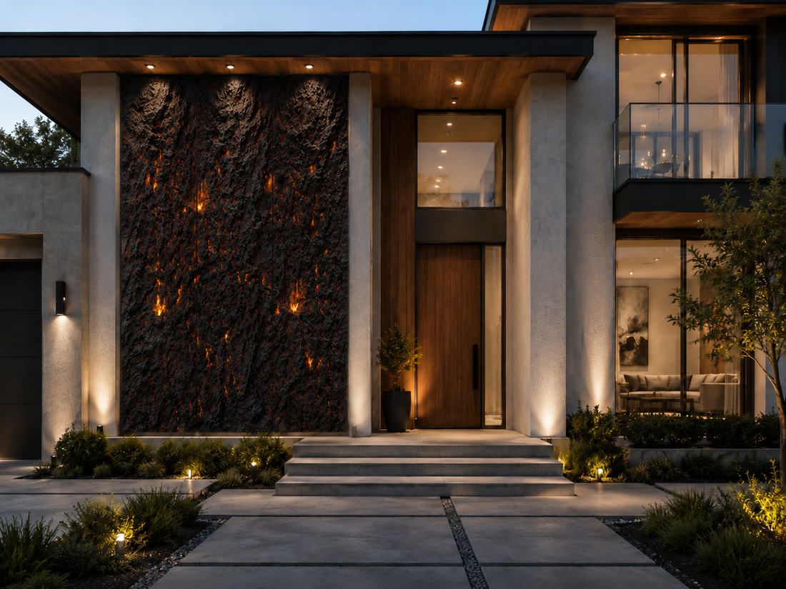 Lava Core PU Stone panel with dark volcanic texture
