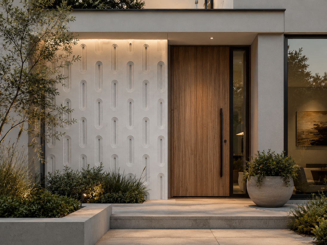Fluted Arch Screen PU Stone panel with geometric relief