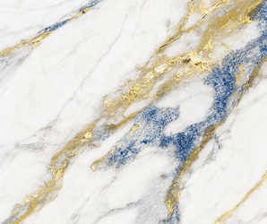 White marble wall panel with blue and gold veining, polished finish, suitable for decorative wall cladding.