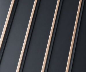 Black wall panels with diagonal thin gold lines, decorative wall cladding for interior accent walls.
