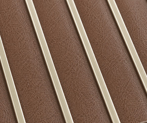 PS decorative wall panel with brown textured surface and four beige vertical strips, evenly spaced.