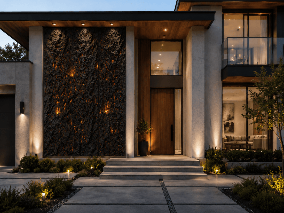 Lava Core PU Stone panel with dark volcanic texture
