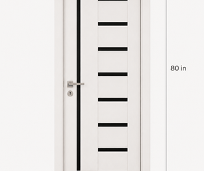 Modern white door with black rectangular inlays, 30″ x 80″, shown with size measurements.