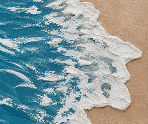 Ocean Shore Textured Coastal Wall Art by Wallsmark INC featuring blue waves and sandy shore design.