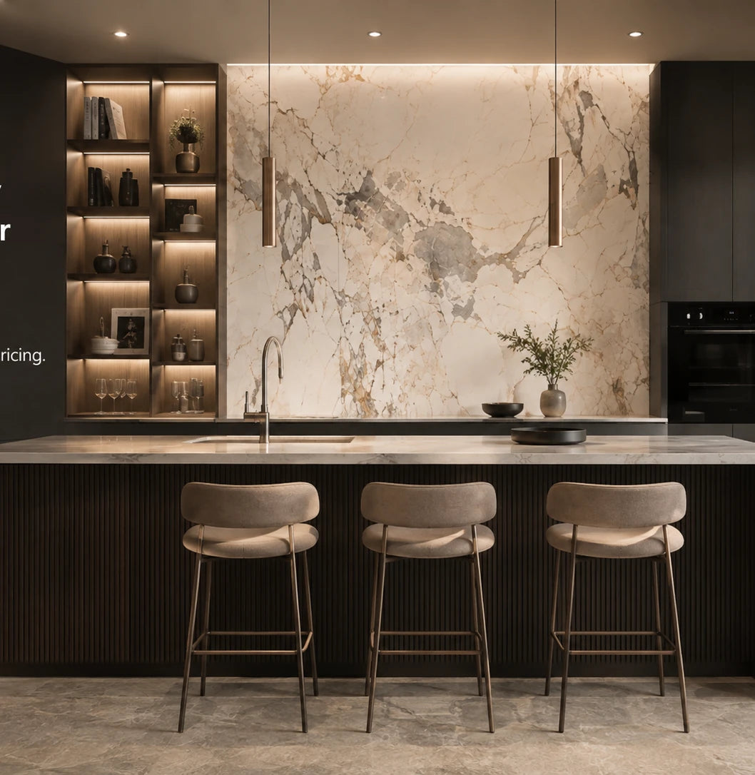 Wallsmark contemporary kitchen with marble-look surfaces