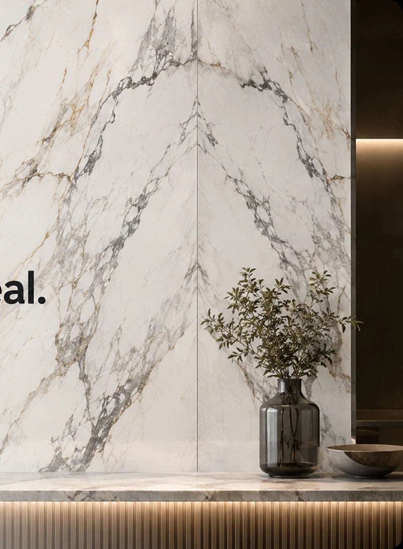 Wallsmark marble-look panel installation