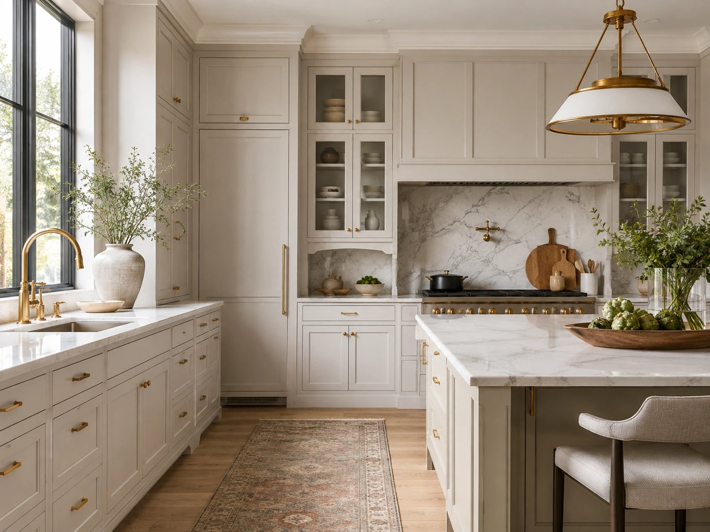 Slim shaker white kitchen with refined narrow-frame cabinetry