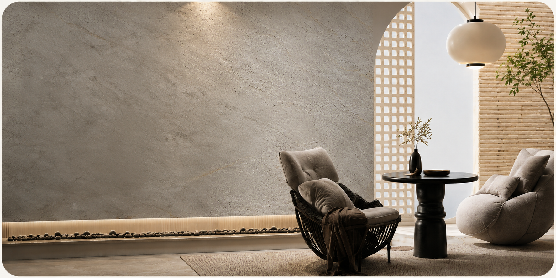 Wallsmark flexible stone in a warm architectural interior
