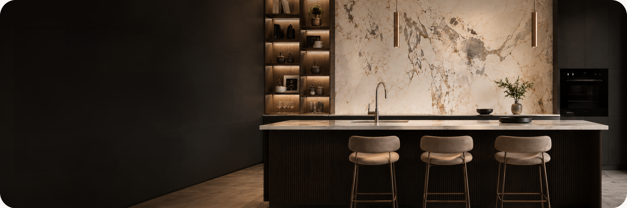 Wallsmark contemporary kitchen with marble-look surfaces